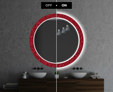 Okruglo Ukrasno Zrcalo S LED Osvjetljenjem Za Kupaonicu - Red Mosaic #7