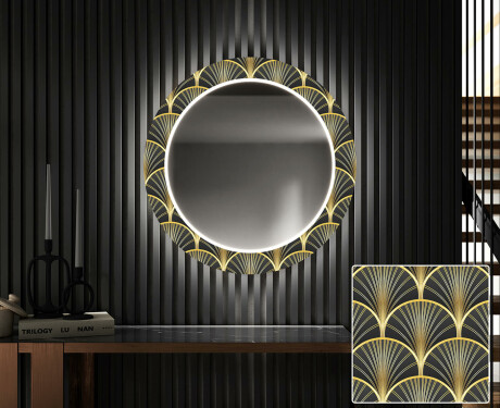 Okruglo Ukrasno Zrcalo S LED Pozadinskim Osvjetljenjem Za Predvorje - Art Deco #1