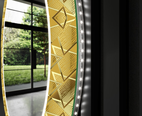Okruglo Ukrasno Zrcalo S LED Pozadinskim Osvjetljenjem Za Predvorje - Gold Triangles #11