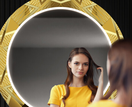 Okruglo Ukrasno Zrcalo S LED Pozadinskim Osvjetljenjem Za Predvorje - Gold Triangles #12