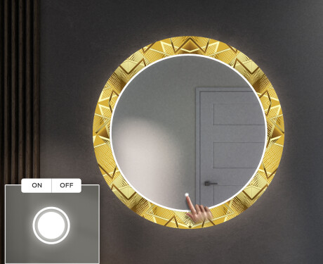 Okruglo Ukrasno Zrcalo S LED Pozadinskim Osvjetljenjem Za Predvorje - Gold Triangles #4