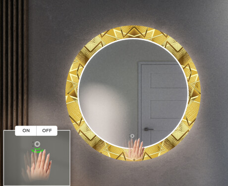 Okruglo Ukrasno Zrcalo S LED Pozadinskim Osvjetljenjem Za Predvorje - Gold Triangles #5