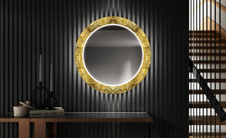 Okruglo Ukrasno Zrcalo S LED Pozadinskim Osvjetljenjem Za Predvorje - Gold Triangles