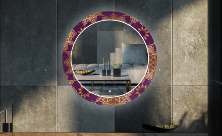 Okruglo Ukrasno Zrcalo S LED Pozadinskim Osvjetljenjem Za Dnevnu Sobu - Gold Mandala