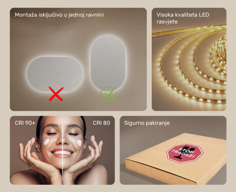 Ogledalo s LED rasvjetom 50x80cm s hladnim LED svjetlom 7000K, toplim svjetlom 3000K ili neutralnim svjetlom 4500K #5