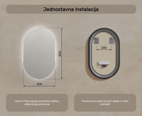 Ogledalo s LED rasvjetom 50x80cm s hladnim LED svjetlom 7000K, toplim svjetlom 3000K ili neutralnim svjetlom 4500K #7
