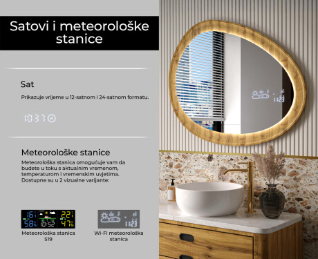 Nepravilno ogledalo u okviru od hrasta s LED osvjetljenjem #6