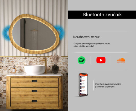 Nepravilno ogledalo u okviru od hrasta s LED osvjetljenjem #7