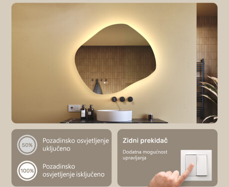 Ogledalo za kupaonicu s osvjetljenjem, dvobojno, dodirni prekidač, grijaća podloga #4