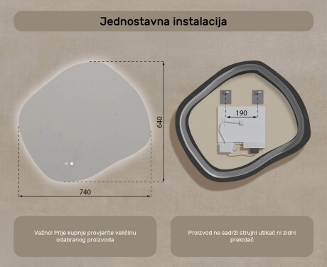 Ogledalo za kupaonicu s osvjetljenjem, dvobojno, dodirni prekidač, grijaća podloga #8