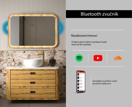 Zaobljeno ogledalo u okviru od hrasta s LED osvjetljenjem #7
