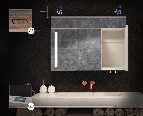 Viseći kupaonski ormarić s LED ogledalom L02 Emily 100 x 72 cm u boji Prastari Hrast #6